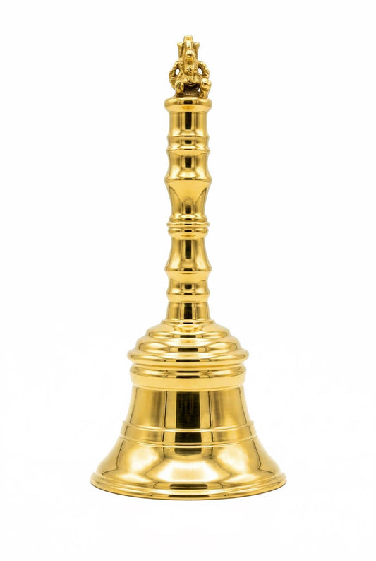 Nandi Design Brass Pooja Bell Ghanti | Heavy Brass Temple Aarti Bell with Nandi Top | Shiv Mandir Bell for Home | Traditional Brass Ghanta for Aarti & Meditation