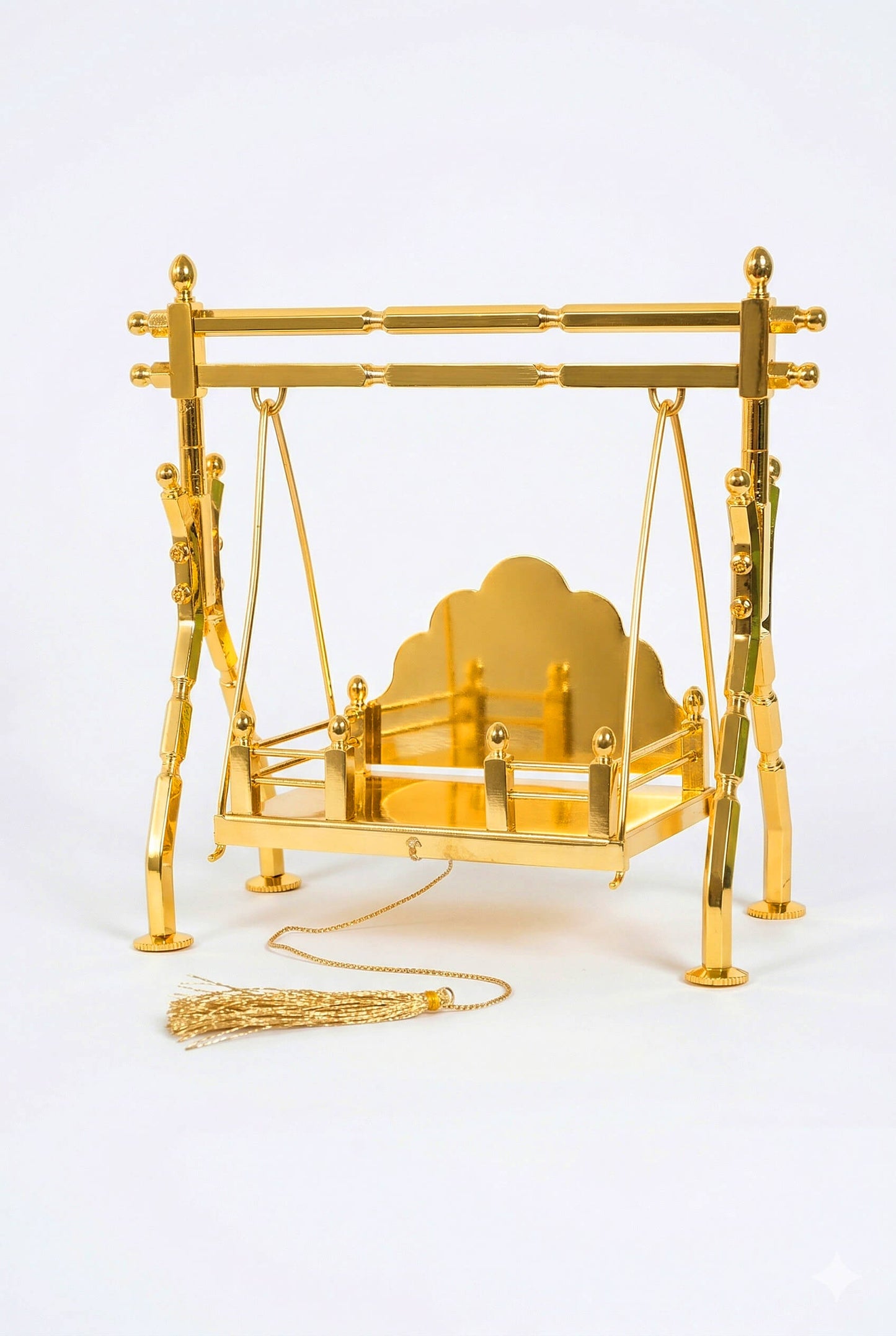 Brass Laddu Gopal,  Jhula Folding, Gold Plated Kanha Ji Swing Palna, Bal Gopal Jhula for Mandir &   Janmashtami Decoration | Small Size Pooja Jhula for Thakur Ji