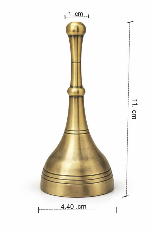 Long Handle Brass Pooja Bell Ghanti | Heavy Brass Temple Aarti Bell for Mandir | Traditional Hand Bell for Home  | Loud Sound Brass Ghanta