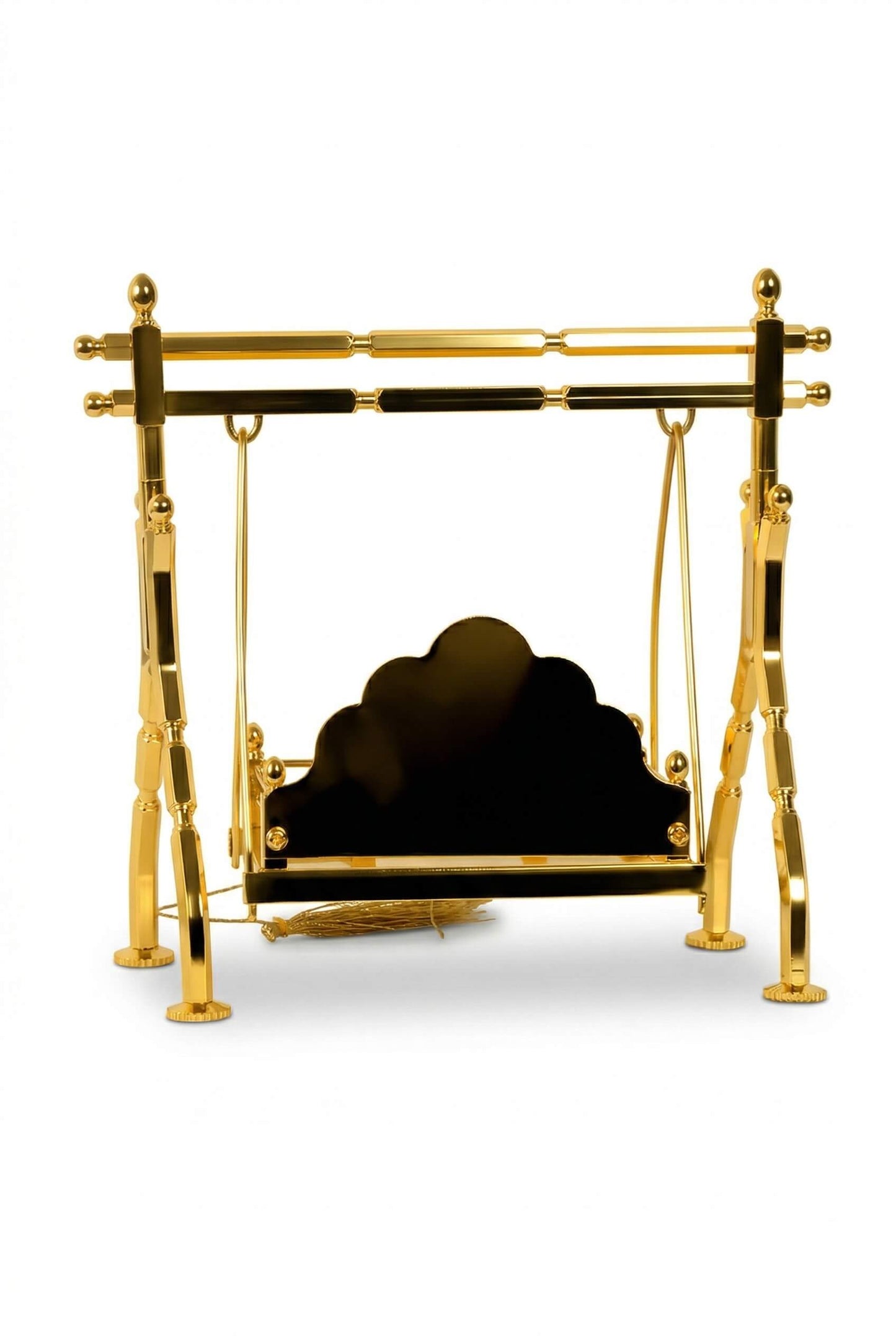 Brass Laddu Gopal,  Jhula Folding, Gold Plated Kanha Ji Swing Palna, Bal Gopal Jhula for Mandir &   Janmashtami Decoration | Small Size Pooja Jhula for Thakur Ji