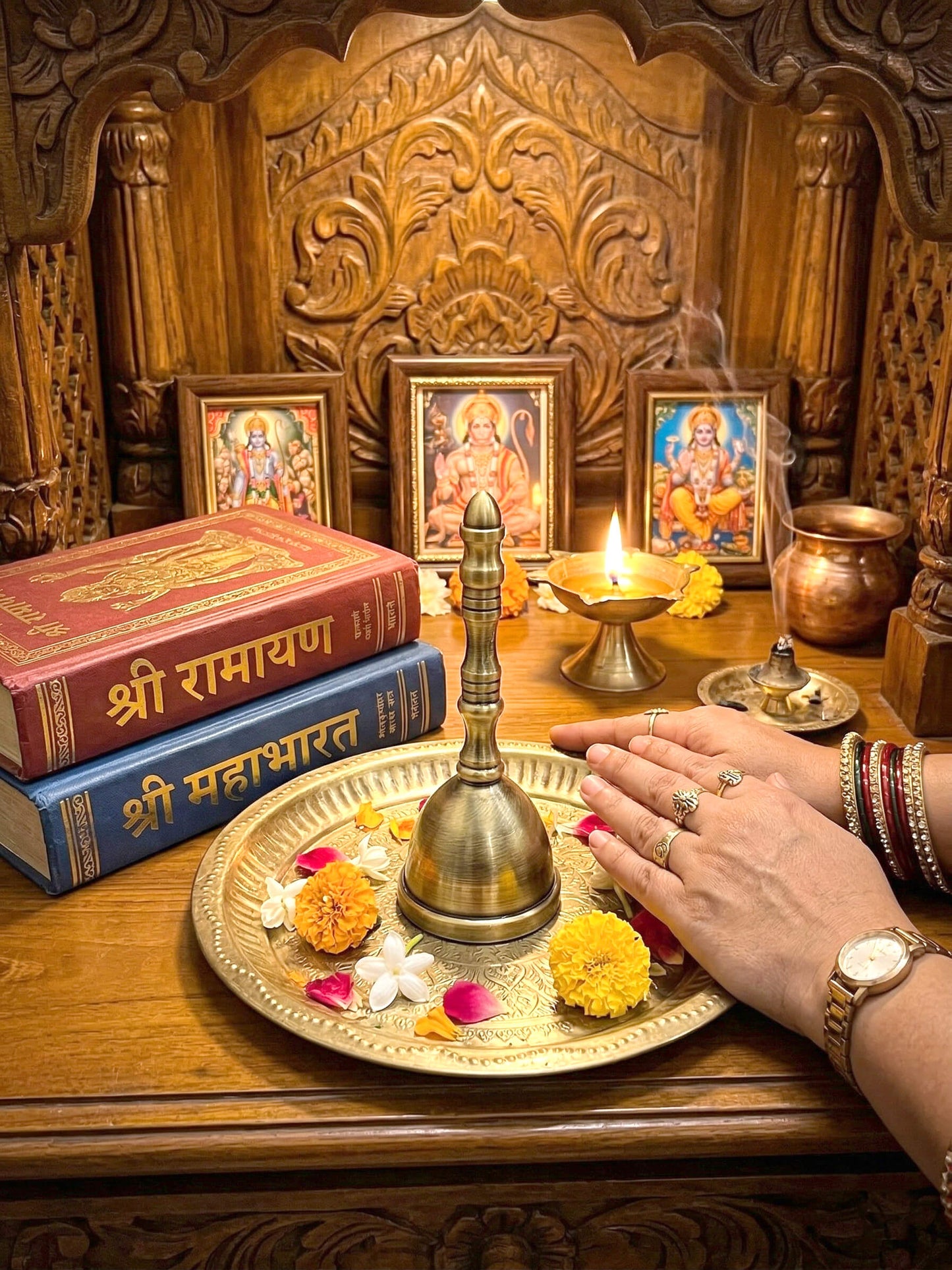 Heavy Brass Temple Aarti Bell for Mandir | Traditional Hand Bell for Home  | Loud Sound Brass Ghanta