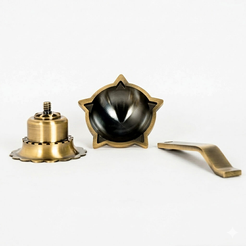 Folding Brass Diya 3 Piece Set | Portable Brass Oil Lamp for Pooja | Foldable Diya for Travel & Mandir | Traditional Brass Deepak for Aarti & Festivals
