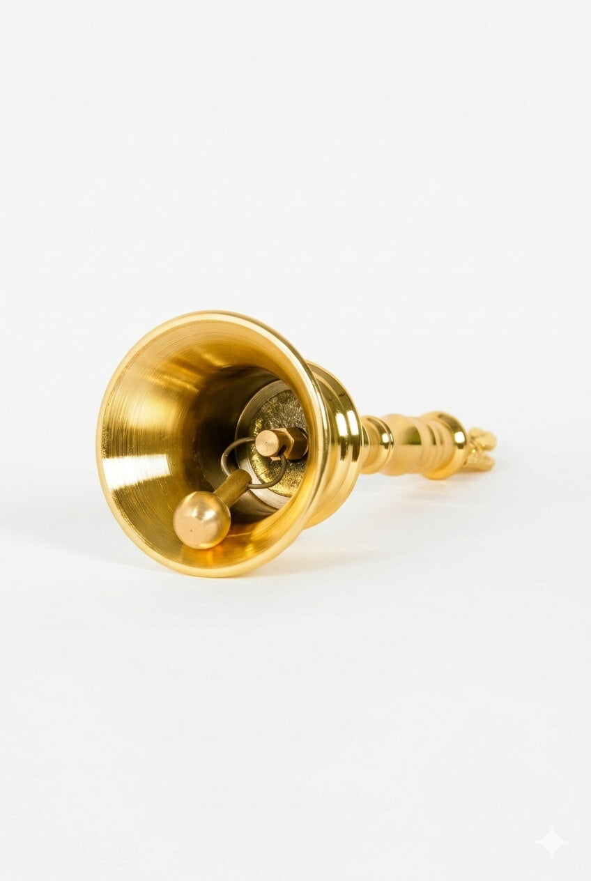 Nandi Design Brass Pooja Bell Ghanti | Heavy Brass Temple Aarti Bell with Nandi Top | Shiv Mandir Bell for Home  | Traditional Brass Ghanta for Aarti & Meditation