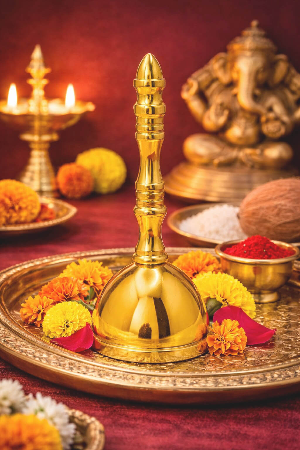 Heavy Brass Temple Aarti Bell for Mandir | Traditional Hand Bell for Home  | Loud Sound Brass Ghanta