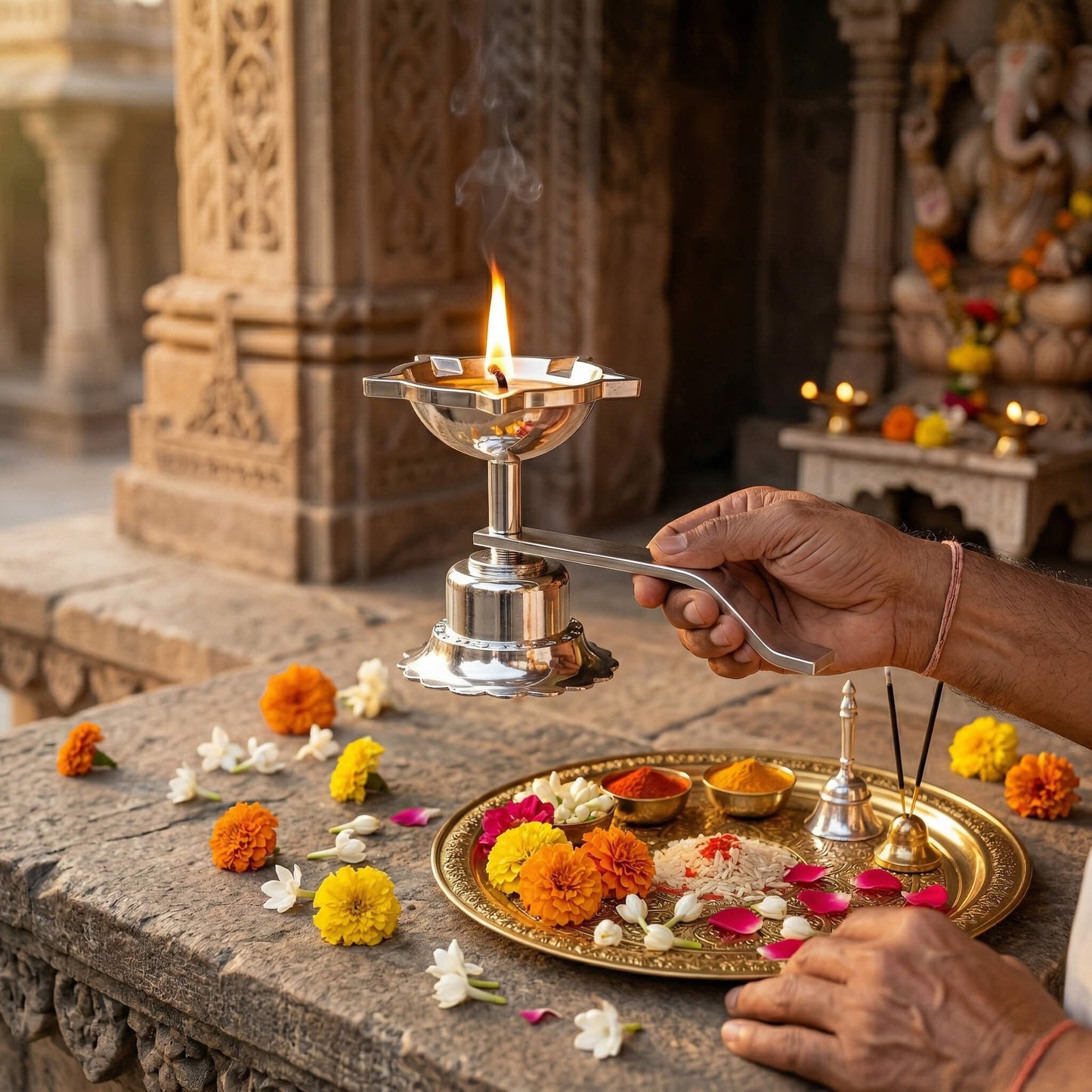 Folding Brass Diya 3 Piece Set | Portable Brass Oil Lamp for Pooja | Foldable Diya for Travel & Mandir | Traditional Brass Deepak for Aarti & Festivals