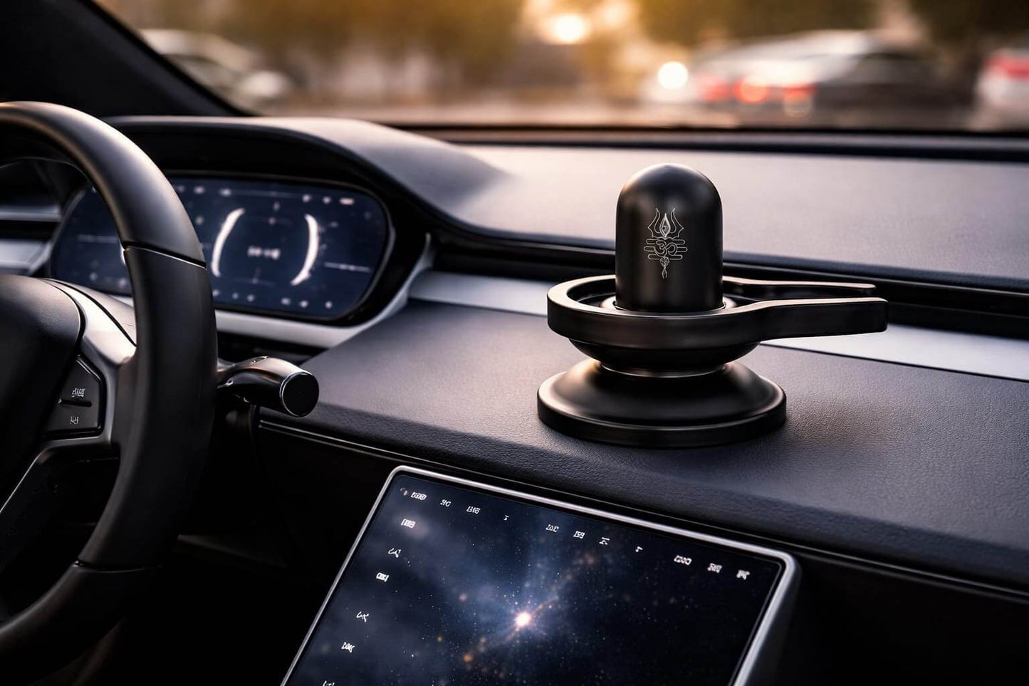 Black Matte Brass Shivling for Pooja & Car Dashboard | Mini Shivling Idol with Base | Mahadev Shivling Murti for Home Mandir,  Office & Vehicle | Premium Matte Finish Shivling