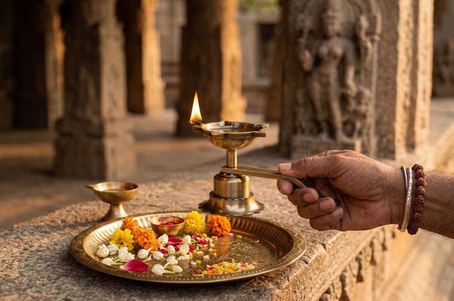 Folding Brass Diya 3 Piece Set | Portable Brass Oil Lamp for Pooja | Foldable Diya for Travel & Mandir | Traditional Brass Deepak for Aarti & Festivals