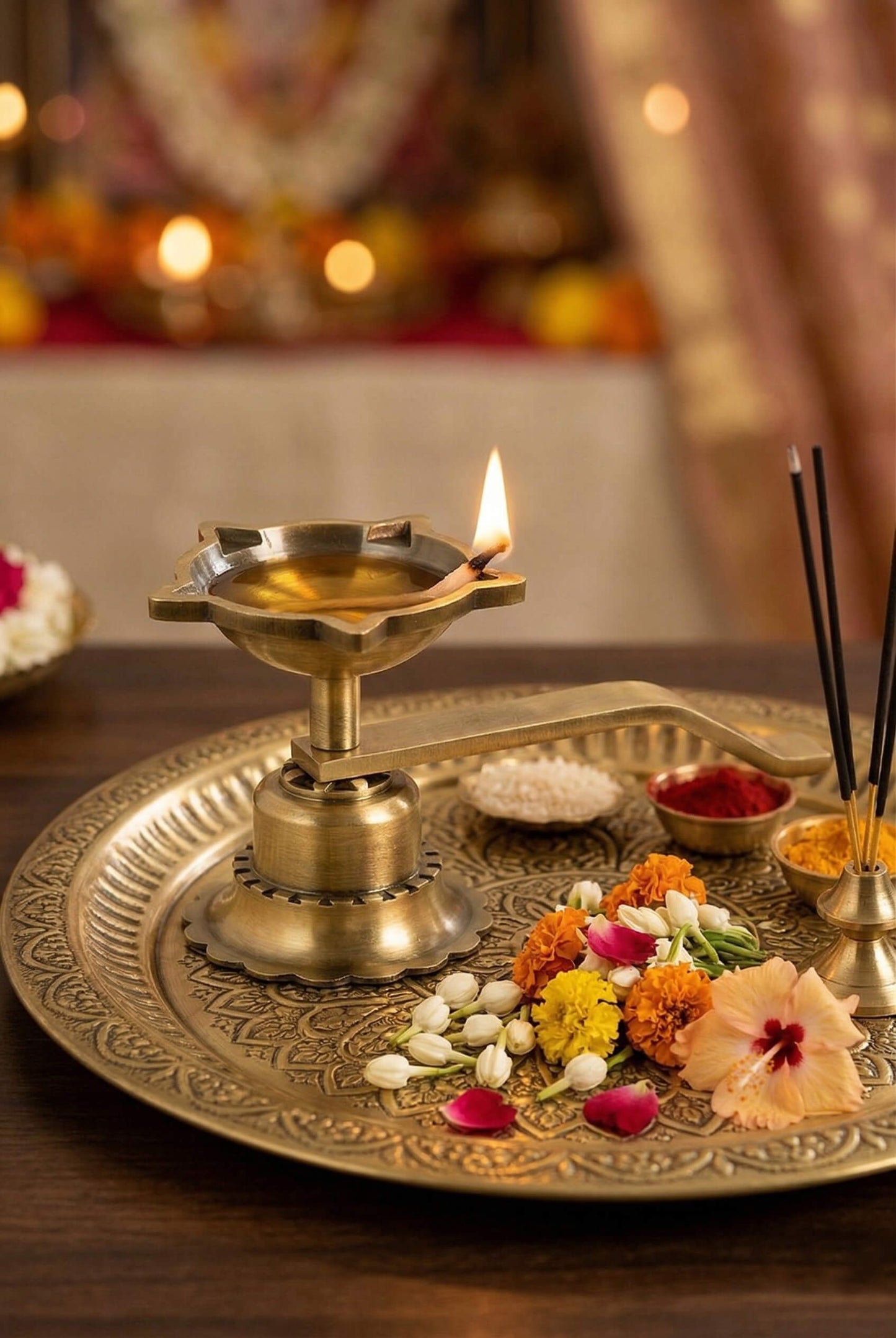 Folding Brass Diya 3 Piece Set | Portable Brass Oil Lamp for Pooja | Foldable Diya for Travel & Mandir | Traditional Brass Deepak for Aarti & Festivals