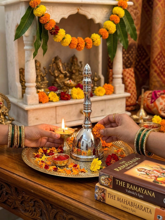 Heavy Brass Temple Aarti Bell for Mandir | Traditional Hand Bell for Home  | Loud Sound Brass Ghanta