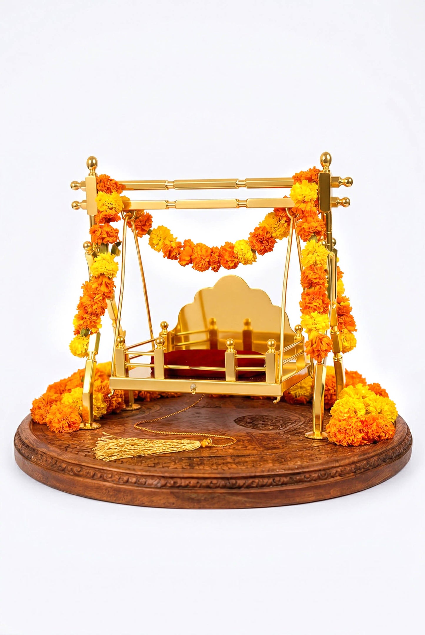 Brass Laddu Gopal,  Jhula Folding, Gold Plated Kanha Ji Swing Palna, Bal Gopal Jhula for Mandir &   Janmashtami Decoration | Small Size Pooja Jhula for Thakur Ji